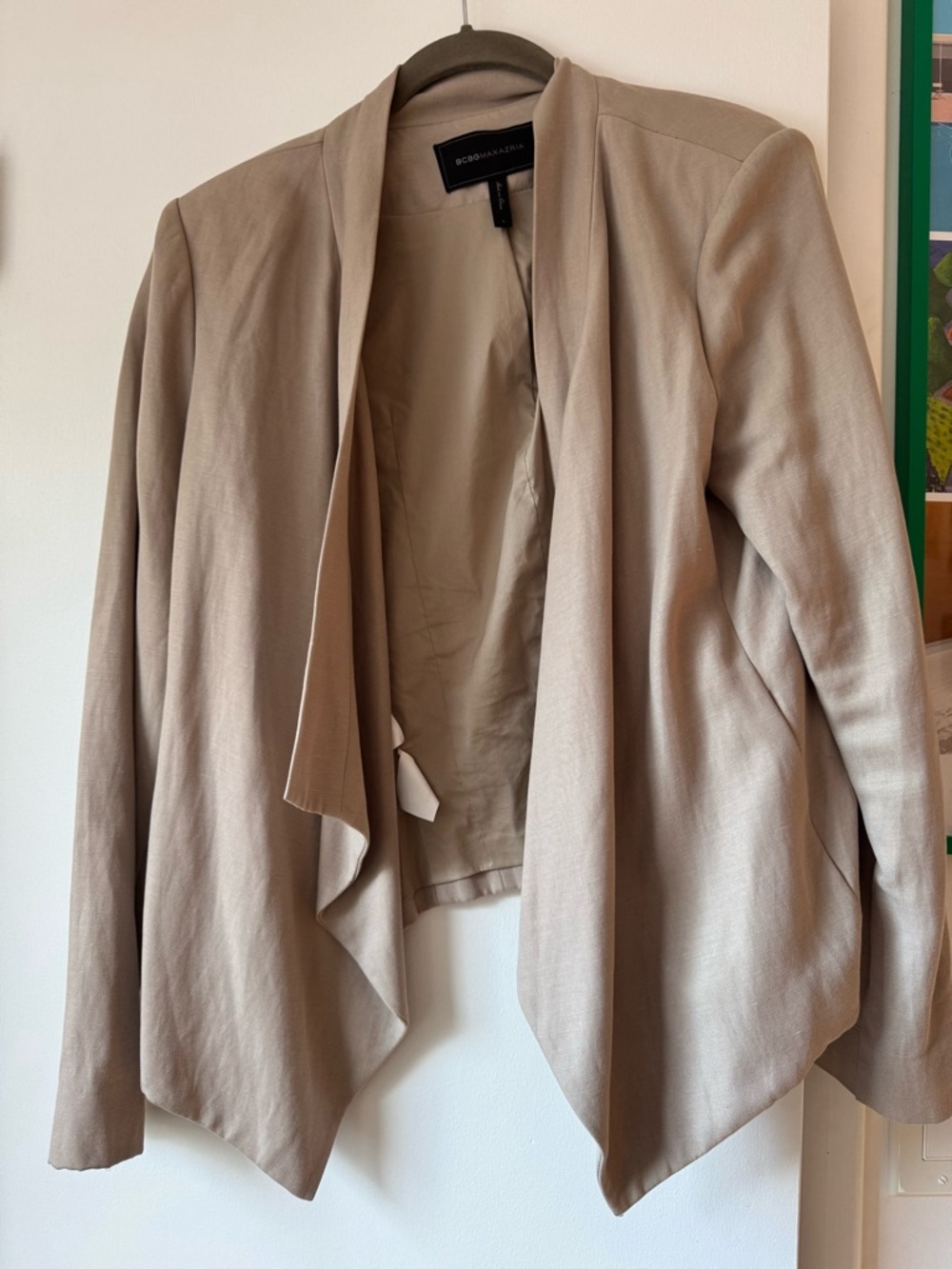 BCBGMAXAZRIA Taupe Draped Abree shawl Open-Front Women's Blazer